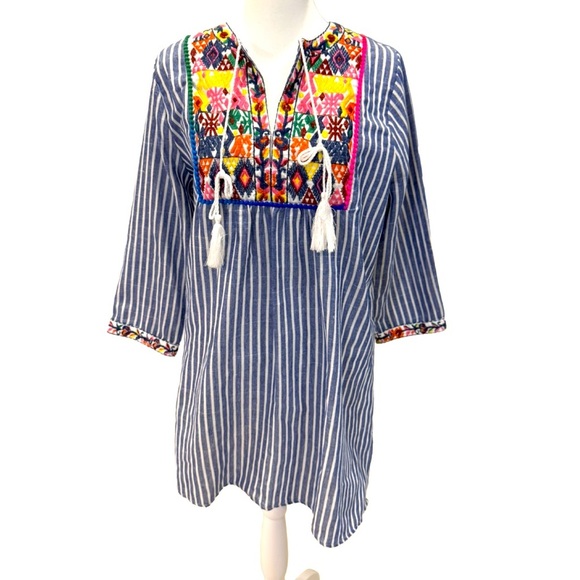 Striped Tunic with Colorful Embroidery Size small - Picture 1 of 7